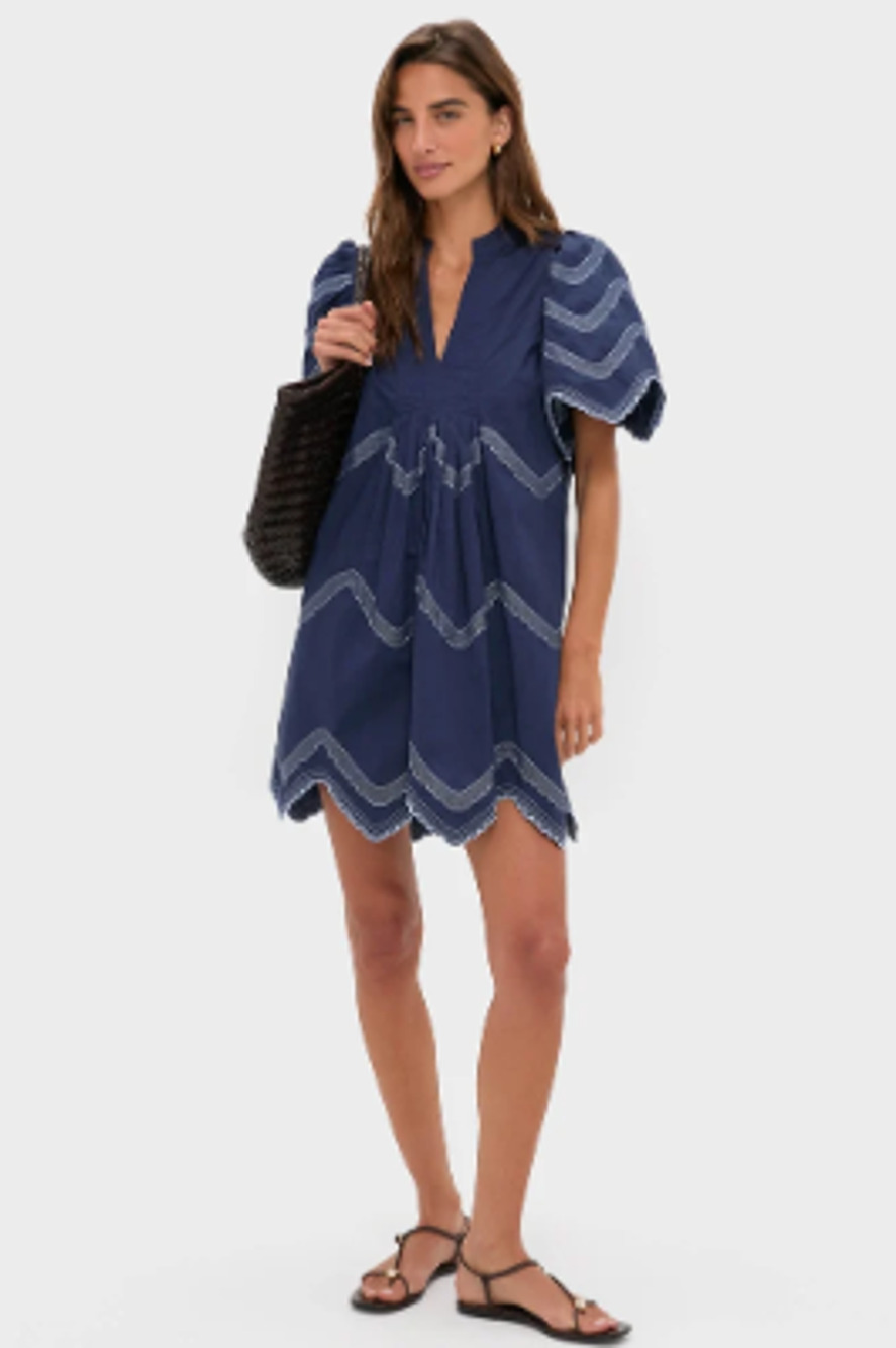 Tuckernuck Hyacinth House Weston Mini Dress Small Navy Embroidered Short Sleeve